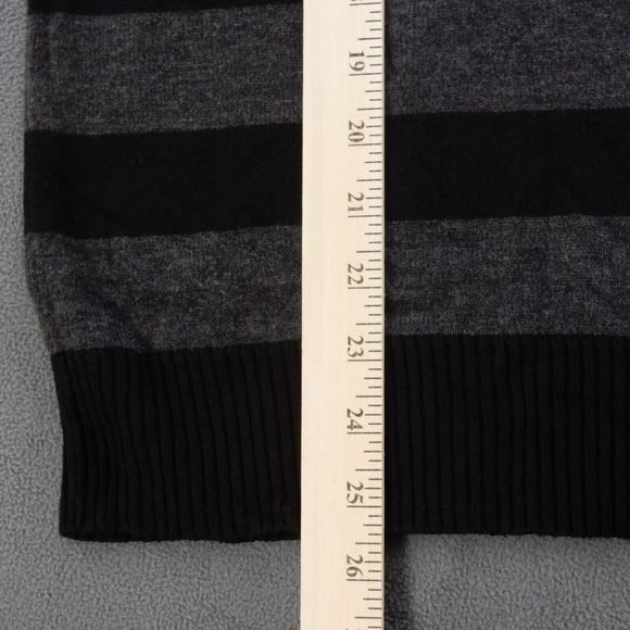 Paper Denim Cloth Mens Sweater Medium Black Grey Stripe VNeck Casual Work Office - Picture 6 of 10
